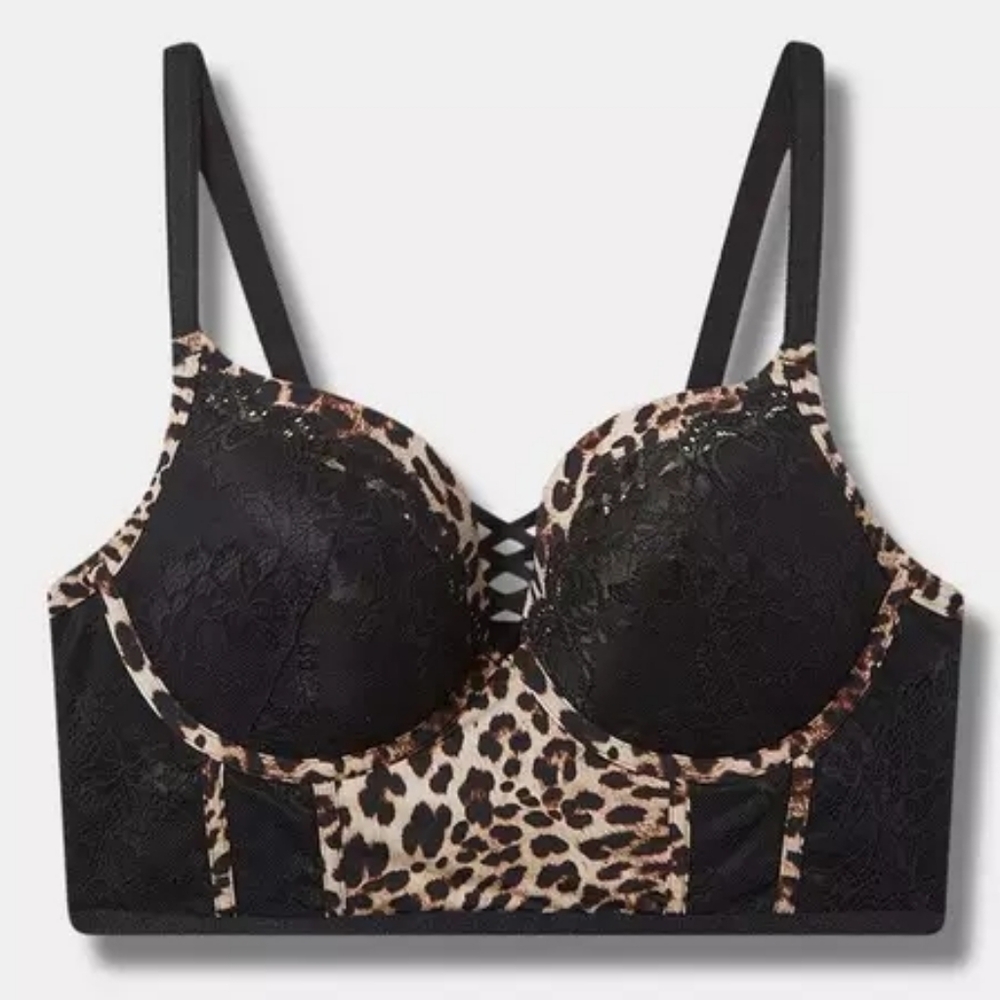 Torrid Leopard Print and Black Lace Bra
